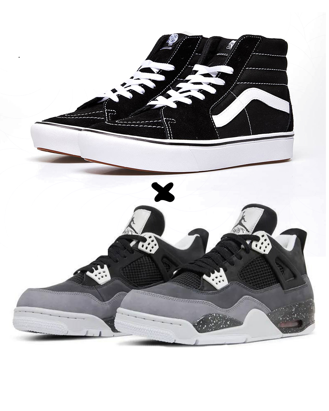 Vans Sk8-Hi “Black/White” X. Air Jordan 4 "Fear"